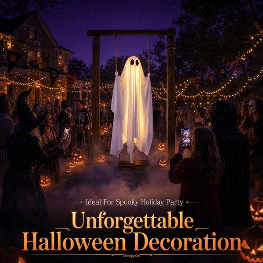 5FT Halloween Swing Ghost Decoration, Outdoor Hanging Ghost Prop with LED Lights, Remote Control Haunted Yard Decor