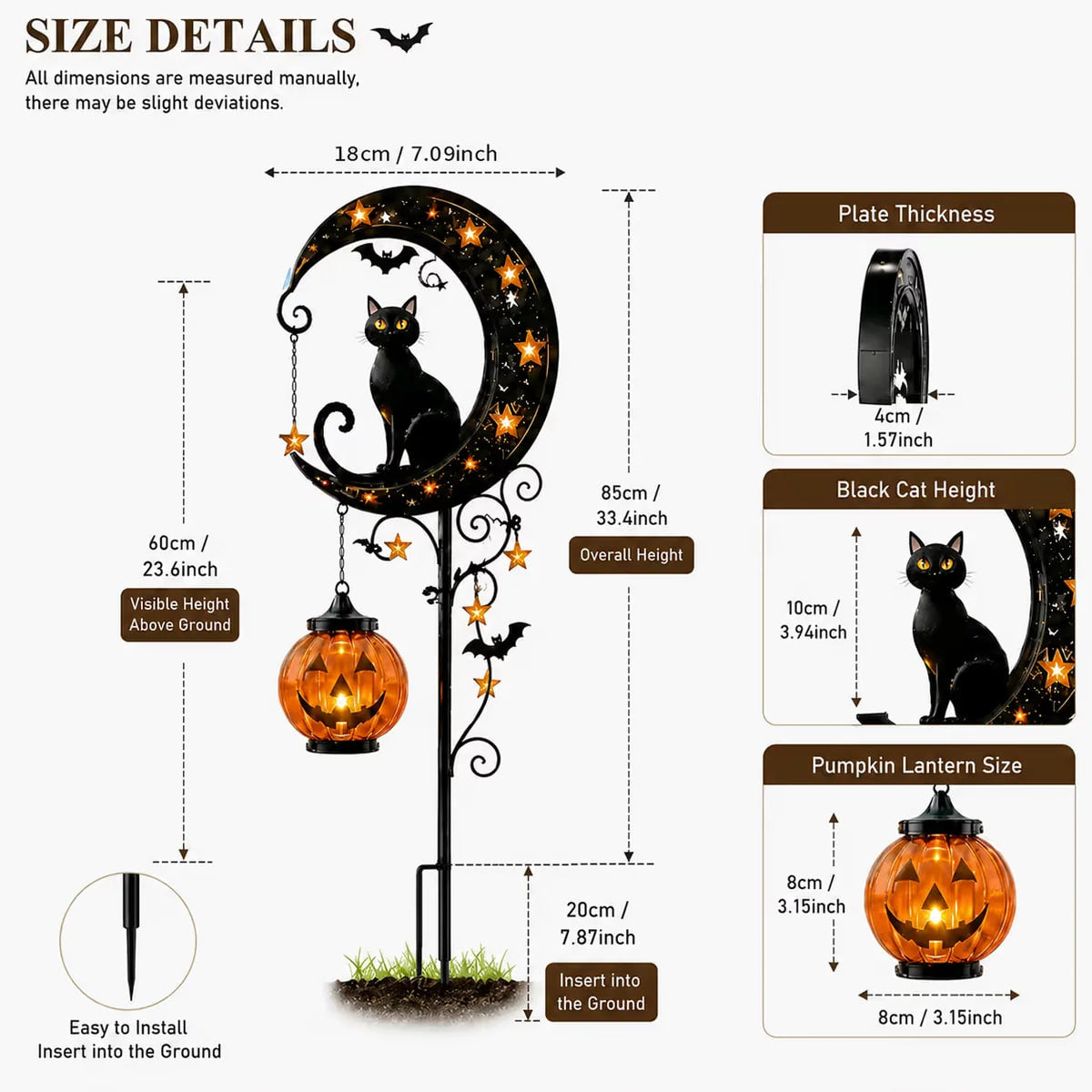 Solar Halloween Garden Light, Black Cat Moon Pumpkin Outdoor Decor, LED Solar Powered Pathway Light for Yard, Porch and Garden