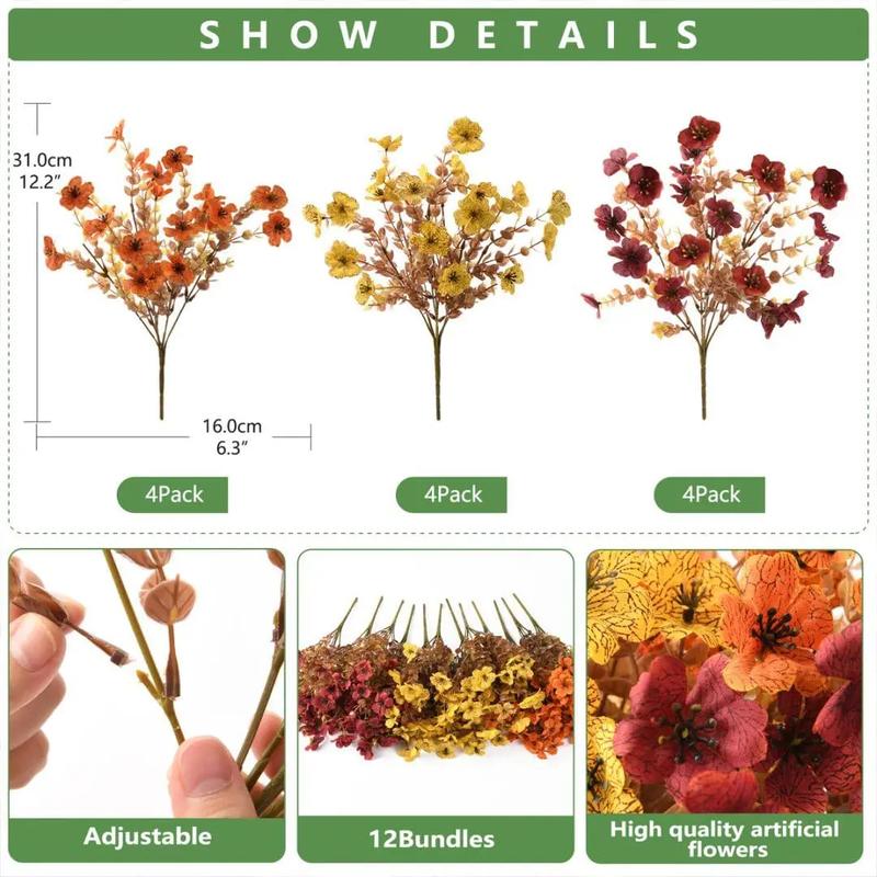 Artificial Fall Flower Bouquet, Autumn Orange Floral Arrangement, Faux Flowers for Home Decor, Table Decoration
