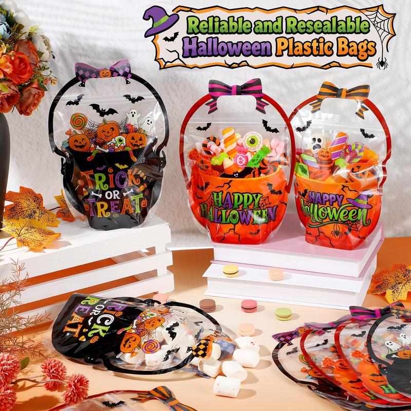 Halloween Treat Bags for Kids, Reusable Candy Bags with Ghost Pumpkin Design, Trick or Treat Party Favor Bags