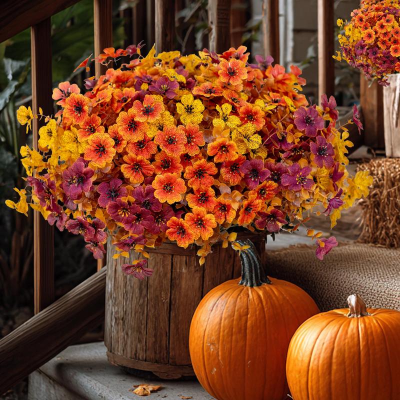 Artificial Fall Flower Bouquet, Autumn Orange Floral Arrangement, Faux Flowers for Home Decor, Table Decoration