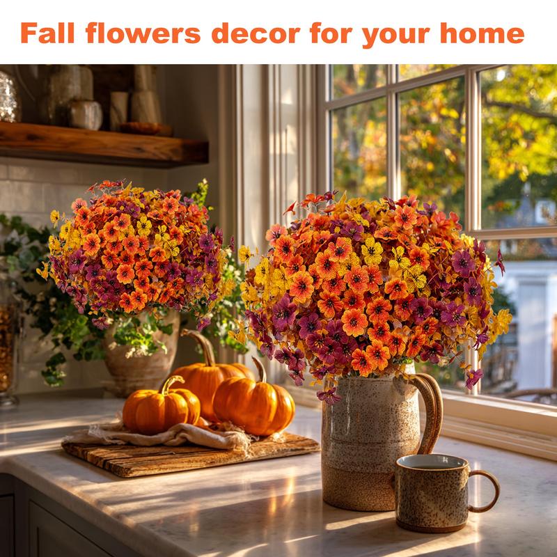 Artificial Fall Flower Bouquet, Autumn Orange Floral Arrangement, Faux Flowers for Home Decor, Table Decoration