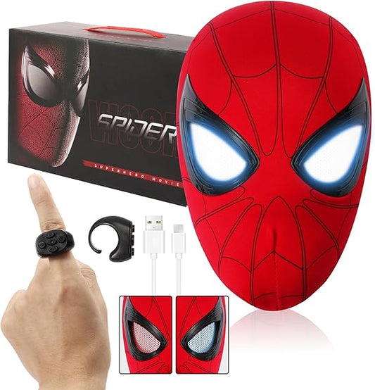 Moving LED Eyes Superhero Mask, Remote Control Cosplay Mask, USB Rechargeable Halloween Costume Gift