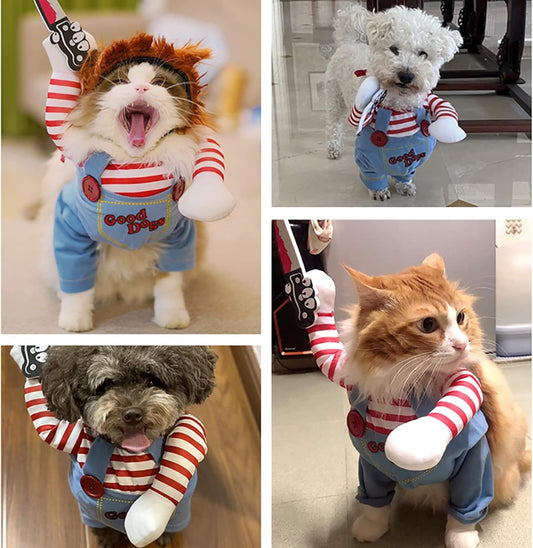 Funny Halloween Pet Costume, Dog and Cat Killer Costume Outfit, Cute Horror Pet Costume Clothes, Halloween Party Photo Props