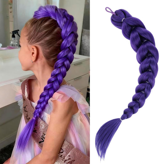 Purple Braided Cosplay Hair Extension, Long Clip In Fantasy Braid Hairpiece, Anime Style Costume Wig Accessory for Halloween Party