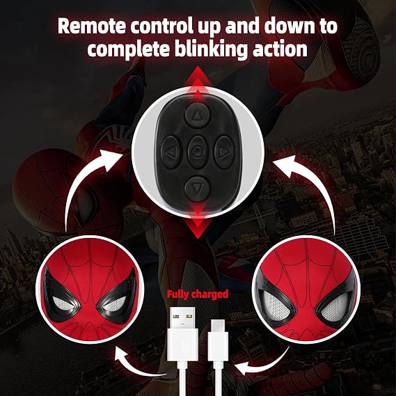 Moving LED Eyes Superhero Mask, Remote Control Cosplay Mask, USB Rechargeable Halloween Costume Gift