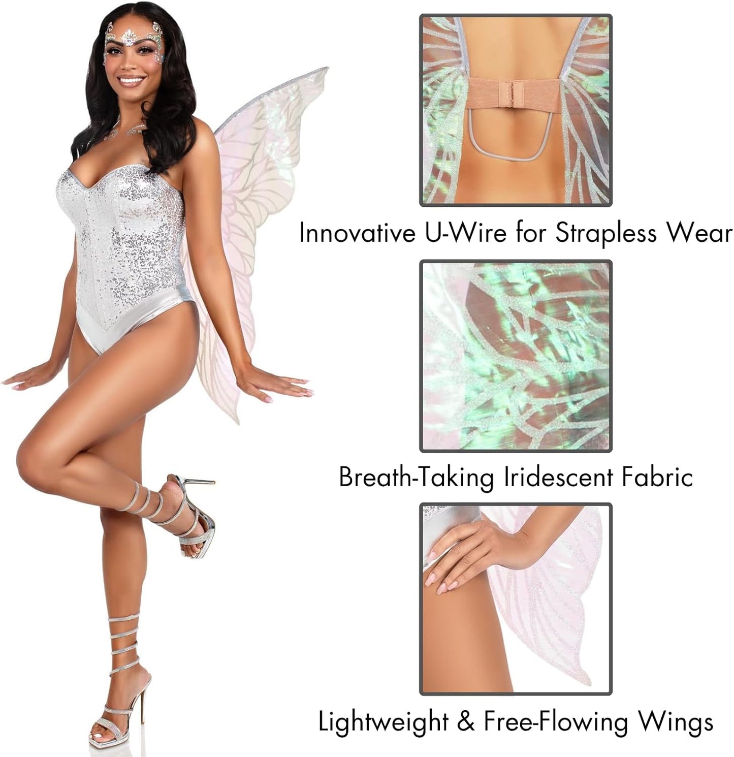 Iridescent Fairy Wings Costume Accessory, Fantasy Cosplay Wings, Halloween Party Dress Up Prop