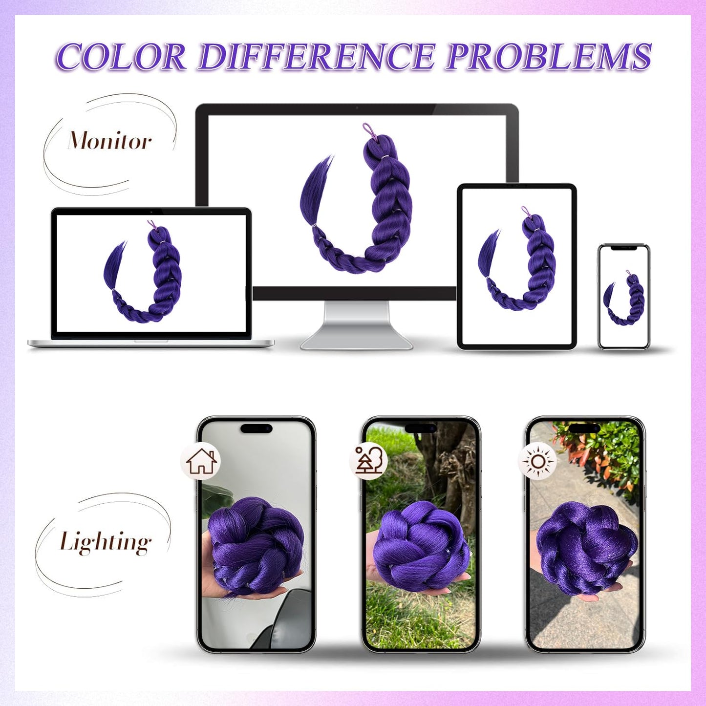 Purple Braided Cosplay Hair Extension, Long Clip In Fantasy Braid Hairpiece, Anime Style Costume Wig Accessory for Halloween Party