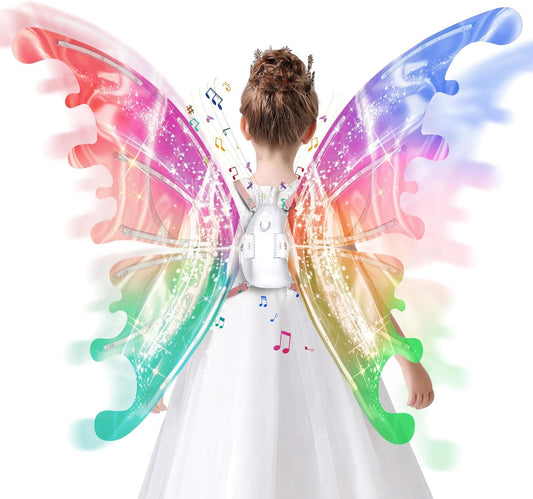 Light Up Fairy Wings for Kids, LED Butterfly Wings with Music, Glowing Princess Costume Accessory, Halloween Party Dress Up Gift