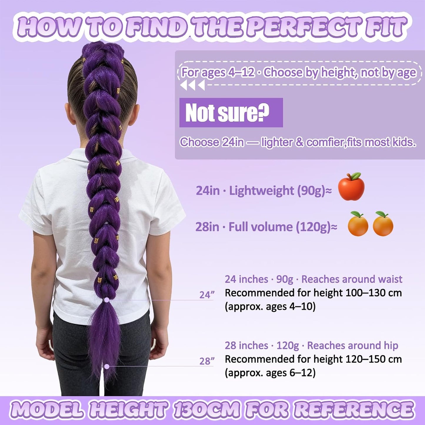 Purple Braided Cosplay Hair Extension, Long Clip In Fantasy Braid Hairpiece, Anime Style Costume Wig Accessory for Halloween Party