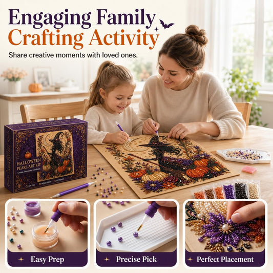 Halloween Ghost Pearl Art DIY Kit, Cute Ghost Bead Craft Set, Creative Handmade Halloween Decoration & Art Activity Kit for Kids, Teens and Adults