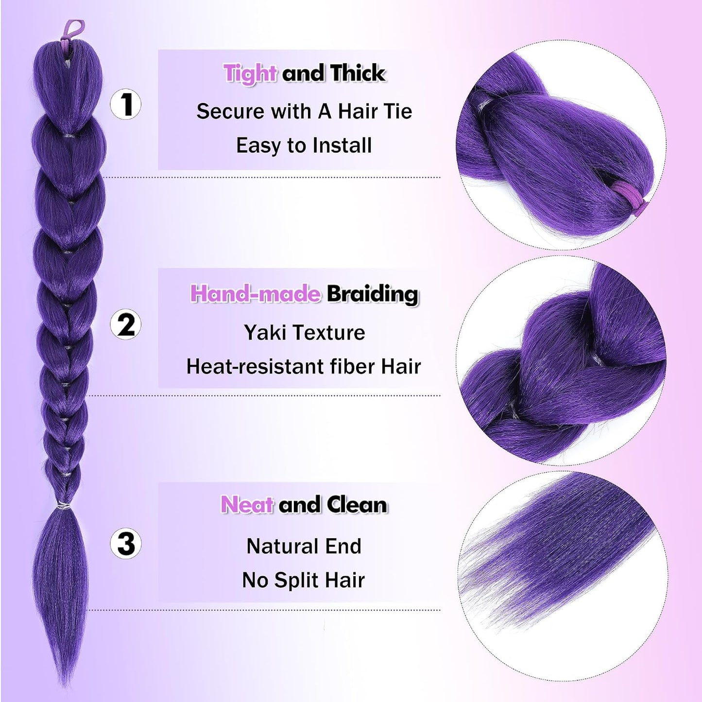 Purple Braided Cosplay Hair Extension, Long Clip In Fantasy Braid Hairpiece, Anime Style Costume Wig Accessory for Halloween Party
