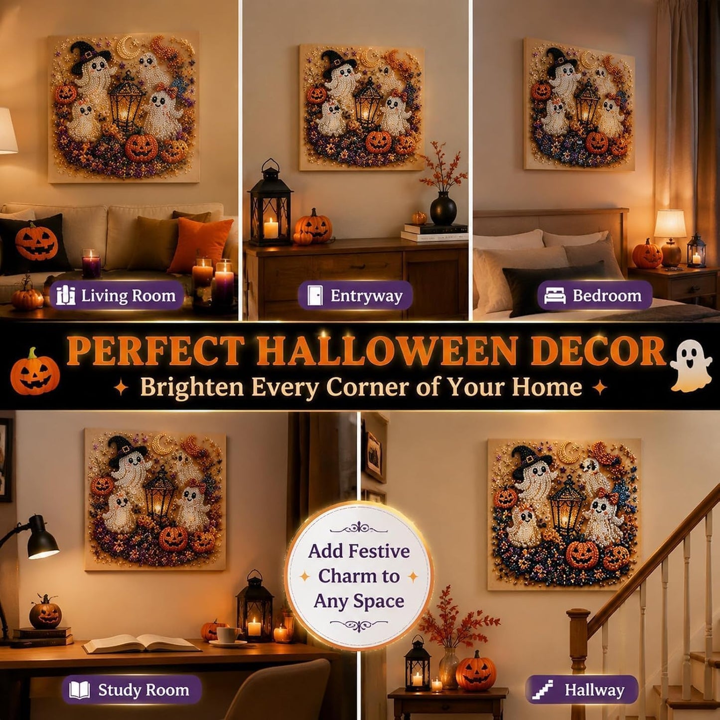 Halloween Ghost Pearl Art DIY Kit, Cute Ghost Bead Craft Set, Creative Handmade Halloween Decoration & Art Activity Kit for Kids, Teens and Adults