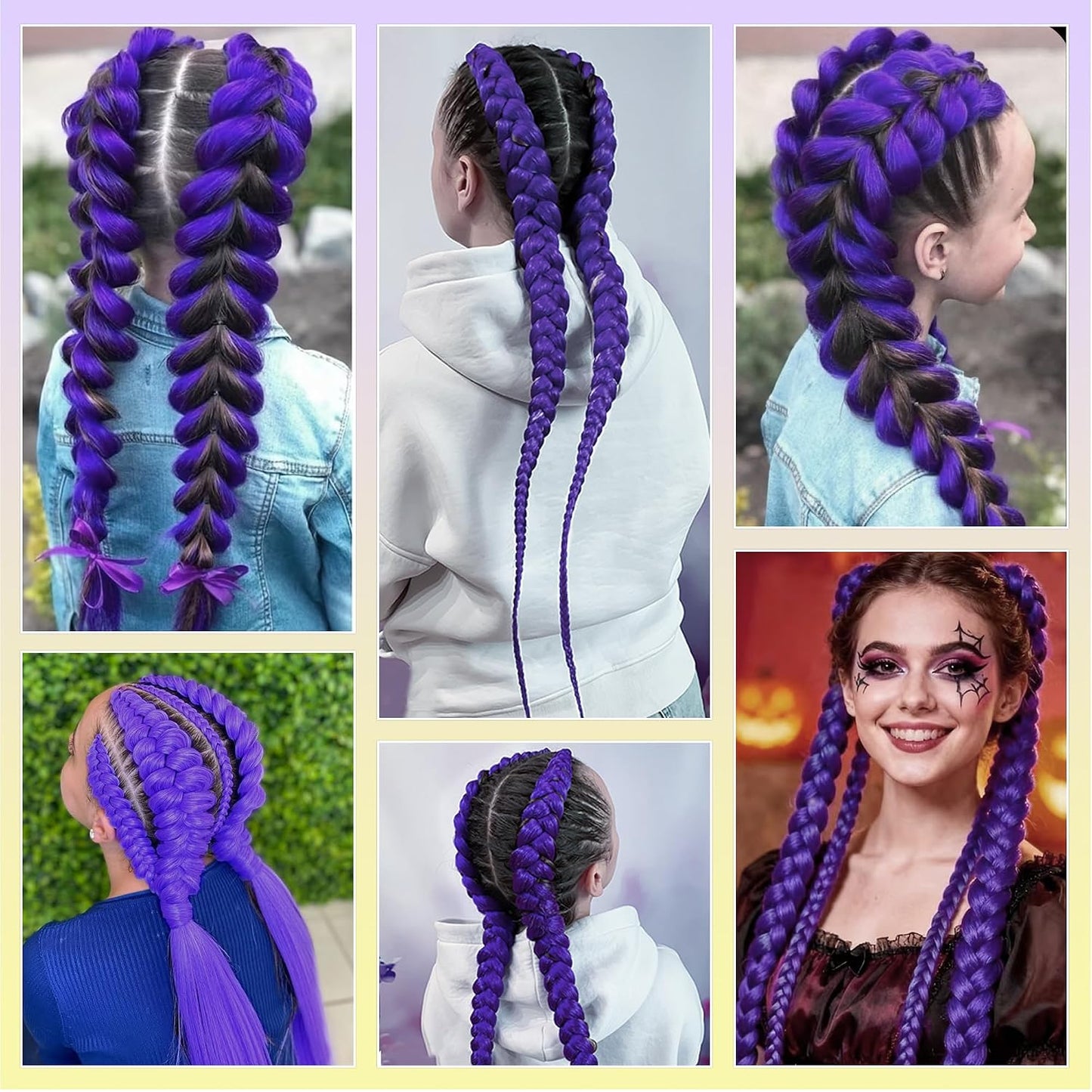 Purple Braided Cosplay Hair Extension, Long Clip In Fantasy Braid Hairpiece, Anime Style Costume Wig Accessory for Halloween Party