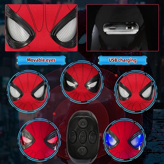 Moving LED Eyes Superhero Mask, Remote Control Cosplay Mask, USB Rechargeable Halloween Costume Gift