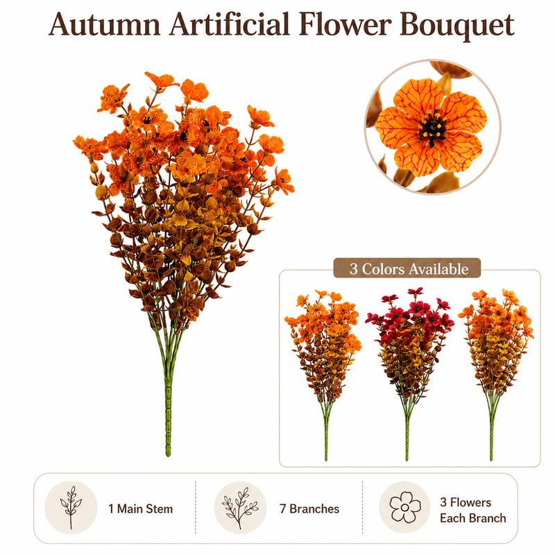 Artificial Fall Flower Bouquet, Autumn Orange Floral Arrangement, Faux Flowers for Home Decor, Table Decoration