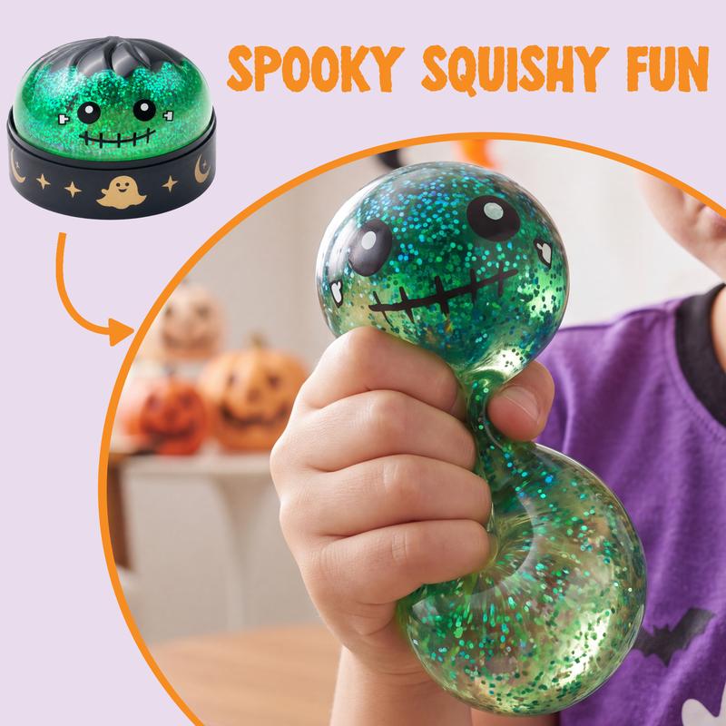 Halloween Squishy Toy, Glitter Frankenstein Stress Relief Fidget Toy, Cute Spooky Sensory Squeeze Toy for Kids and Adults