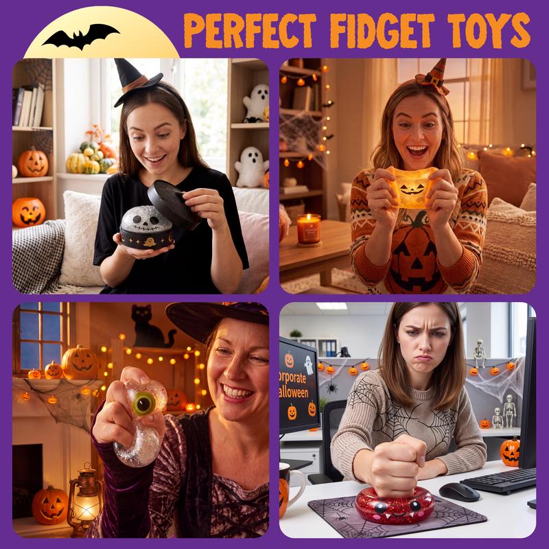 Halloween Squishy Toy, Glitter Frankenstein Stress Relief Fidget Toy, Cute Spooky Sensory Squeeze Toy for Kids and Adults