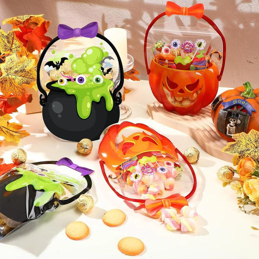 Halloween Treat Bags for Kids, Reusable Candy Bags with Ghost Pumpkin Design, Trick or Treat Party Favor Bags