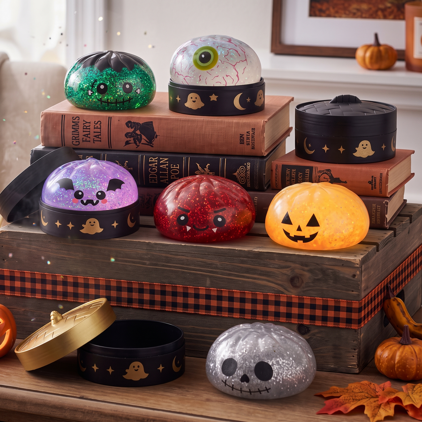 Halloween Squishy Toy, Glitter Frankenstein Stress Relief Fidget Toy, Cute Spooky Sensory Squeeze Toy for Kids and Adults