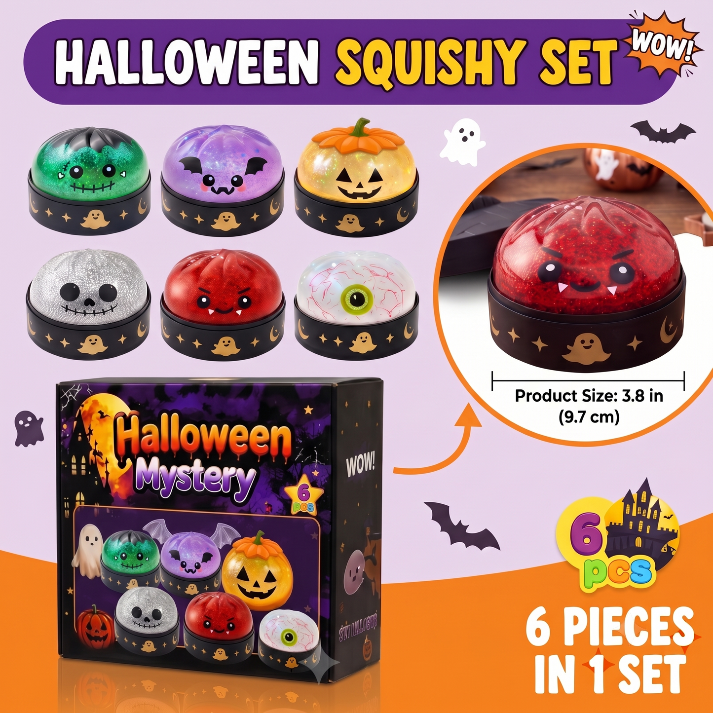Halloween Squishy Toy, Glitter Frankenstein Stress Relief Fidget Toy, Cute Spooky Sensory Squeeze Toy for Kids and Adults