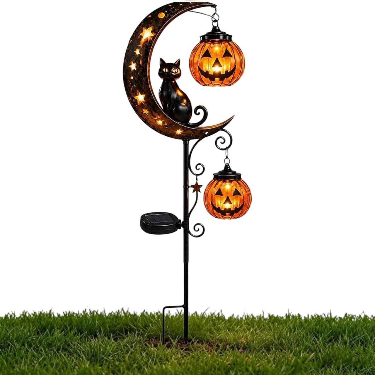 Solar Halloween Garden Light, Black Cat Moon Pumpkin Outdoor Decor, LED Solar Powered Pathway Light for Yard, Porch and Garden