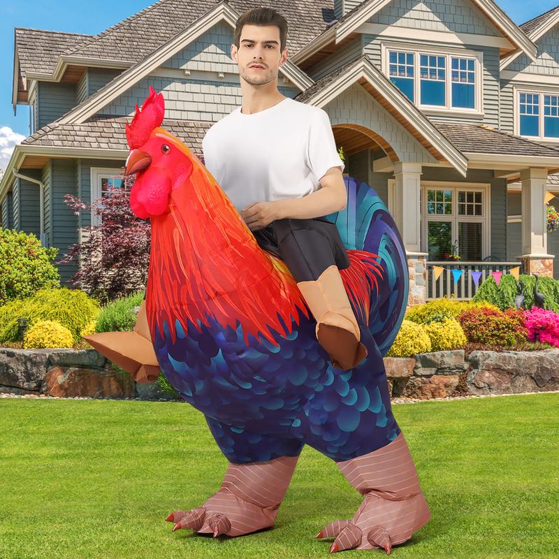 Inflatable Rooster Costume for Adults and Kids, Funny Chicken Costume Outfit, Halloween Party Dress Up Suit, Animal Cosplay