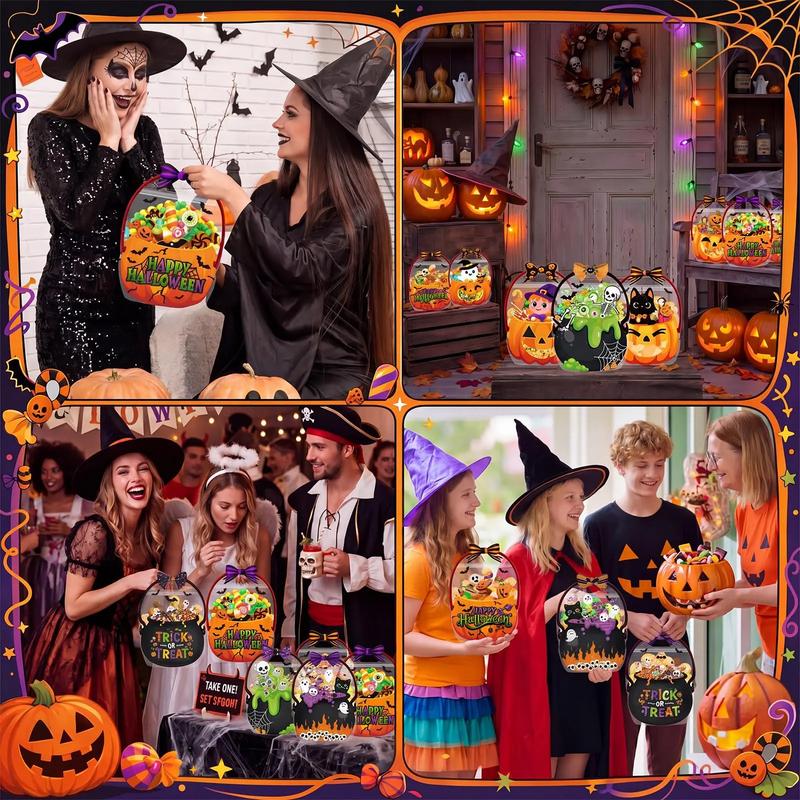 Halloween Treat Bags for Kids, Reusable Candy Bags with Ghost Pumpkin Design, Trick or Treat Party Favor Bags