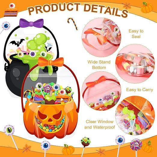 Halloween Treat Bags for Kids, Reusable Candy Bags with Ghost Pumpkin Design, Trick or Treat Party Favor Bags