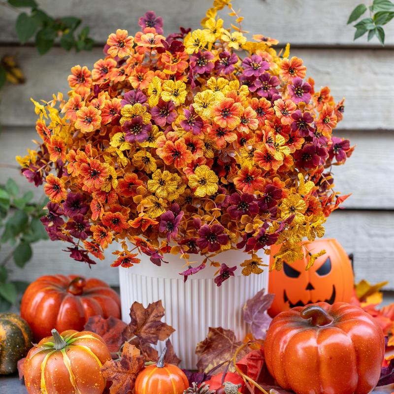 Artificial Fall Flower Bouquet, Autumn Orange Floral Arrangement, Faux Flowers for Home Decor, Table Decoration