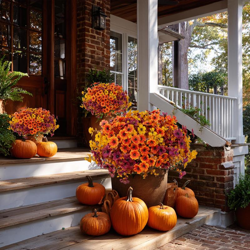 Artificial Fall Flower Bouquet, Autumn Orange Floral Arrangement, Faux Flowers for Home Decor, Table Decoration